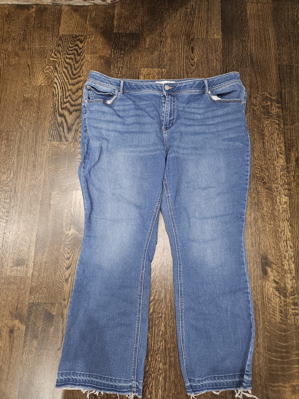 Cato Women's Size 22 P Medium Blue Flare With Raw Hem Jeans-- SHIPS NEXT DAY